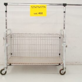 CARRELLO CESTA CON STENDER APPENDIABITI ESTENDIBILE IN ALTEZZA E LARGHEZZA IN ACCIAIO VERNICIATO COLOR BIANCO - USATI IN BUONO STATO