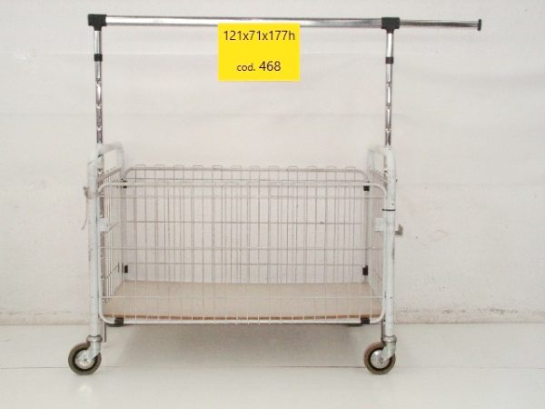 CARRELLO CESTA CON STENDER APPENDIABITI ESTENDIBILE IN ALTEZZA E LARGHEZZA IN ACCIAIO VERNICIATO COLOR BIANCO - USATI IN BUONO STATO