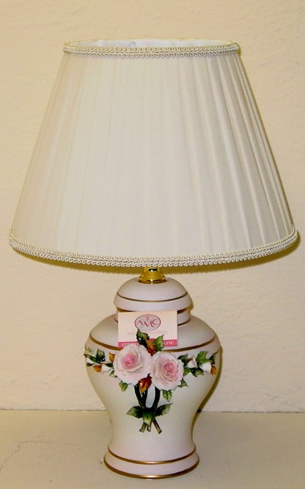 ABAT JOUR - LAMPADA COMODINO IN PORCELLANA CAPODIMONTE CON DECORAZIONE FLOREALE