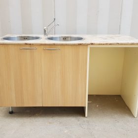 RETROBANCO BAR CON TOP IN MARMO, DOPPIO LAVELLO, VANO A GIORNO E 2 SPORTELLI