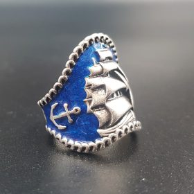ANELLO "PIETRO FERRANTE" COLORE ARGENTO CON SMALTO BLU