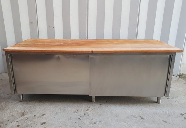 BANCONE ARMADIATO IN ACCIAIO INOX CON PIANO IN LEGNO