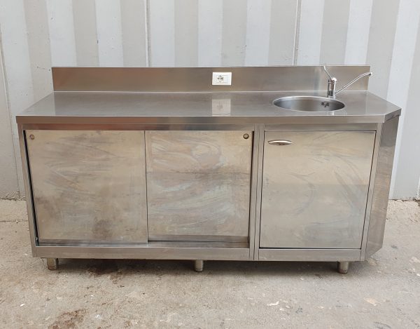 BANCO ARMADIATO IN ACCIAIO INOX CON LAVELLO cm 200x70x115h