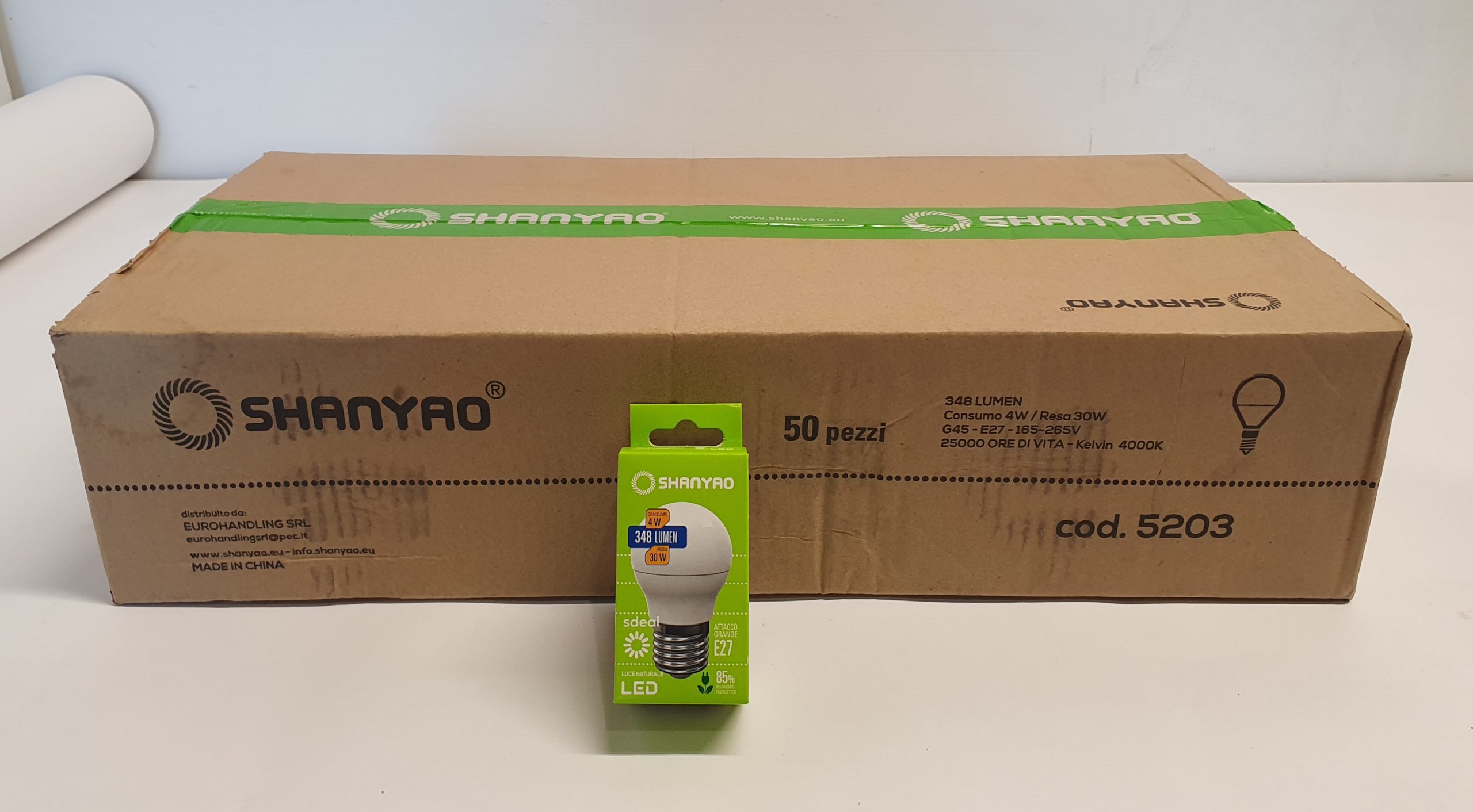 3137 -- 000 (3722) SCATOLA 50 LAMPADINE 4W E27 G45 SHANYAO - 4000K - immagine 1
