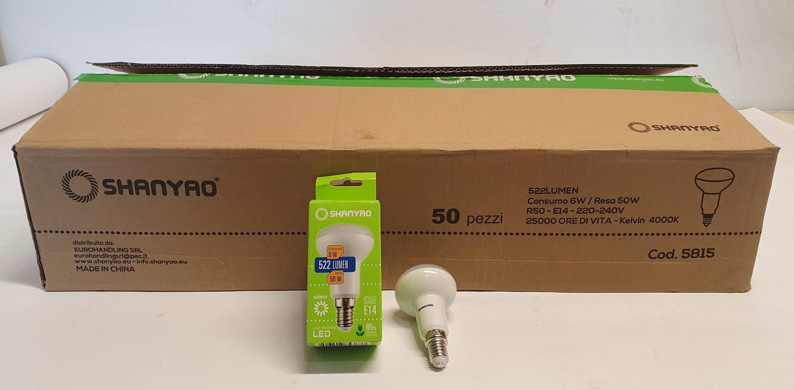 3140 -- 000 (3725) SCATOLA 50 LAMPADINE 6W E14 R50 TMP SHANYAO - 4000K - immagine 1