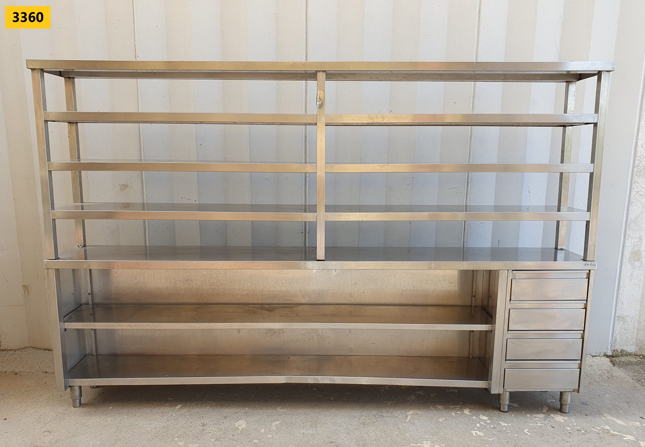 3360 -- 000 (3949) SCAFFALE IN ACCIAIO INOX cm 275x40x180h - immagine 1